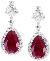 Effy Lab Grown Ruby (6-5/8 ct. t.w.) & Lab Grown Diamond (1-1/2 ct. t.w.) Teardrop Halo Drop Earrings in 14k White Gold