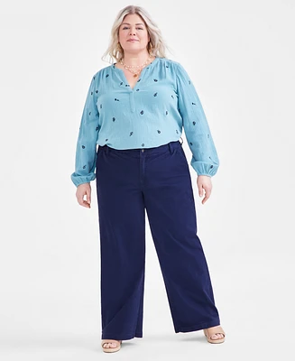 Style & Co Plus High-Rise Wide-Leg Twill Pants, Created for Macy's