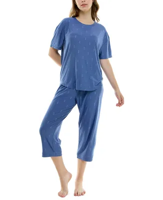 Roudelain Women's 2-Pc. Cropped Anchor-Print Pajamas Set
