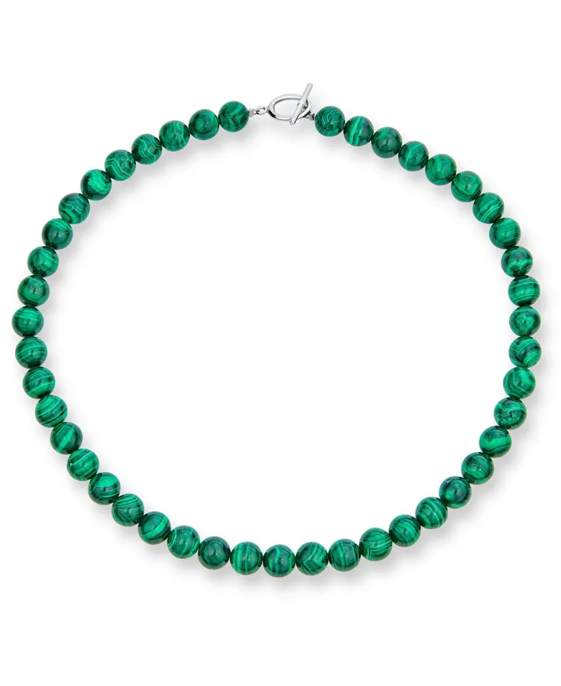 Bling Jewelry Plain Simple Dark Forrest Green Imitation Synthetic Malachite Round 10MM Bead Strand Necklace For Women Silver Plated Clasp Inch