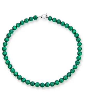 Bling Jewelry Plain Simple Dark Forrest Green Imitation Synthetic Malachite Round 10MM Bead Strand Necklace For Women Silver Plated Clasp