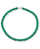 Bling Jewelry Plain Simple Dark Forrest Green Imitation Synthetic Malachite Round 10MM Bead Strand Necklace For Women Silver Plated Clasp Inch