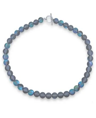 Bling Jewelry Plain Simple Changing Transcalent Created Synthetic Moonstone Round 10mm Bead Strand Necklace For Women Silver Plated Clasp
