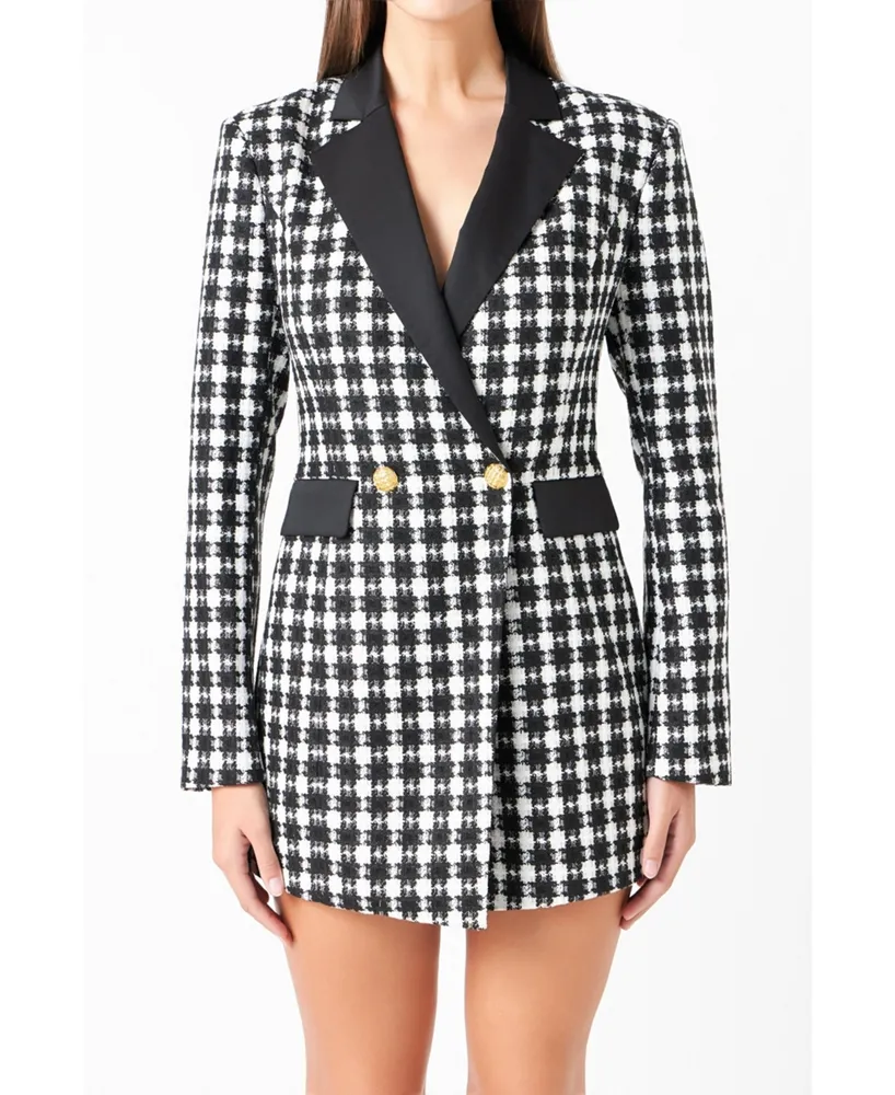 Women's Houndstooth Blazer Romper