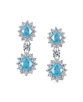 Bling Jewelry Art Deco Style Crown Halo Oval Cubic Zirconia Simulated Aquamire Blue Aaa Cz Fashion Dangle Drop Earrings For Prom Bridesmaid Wedding Rh