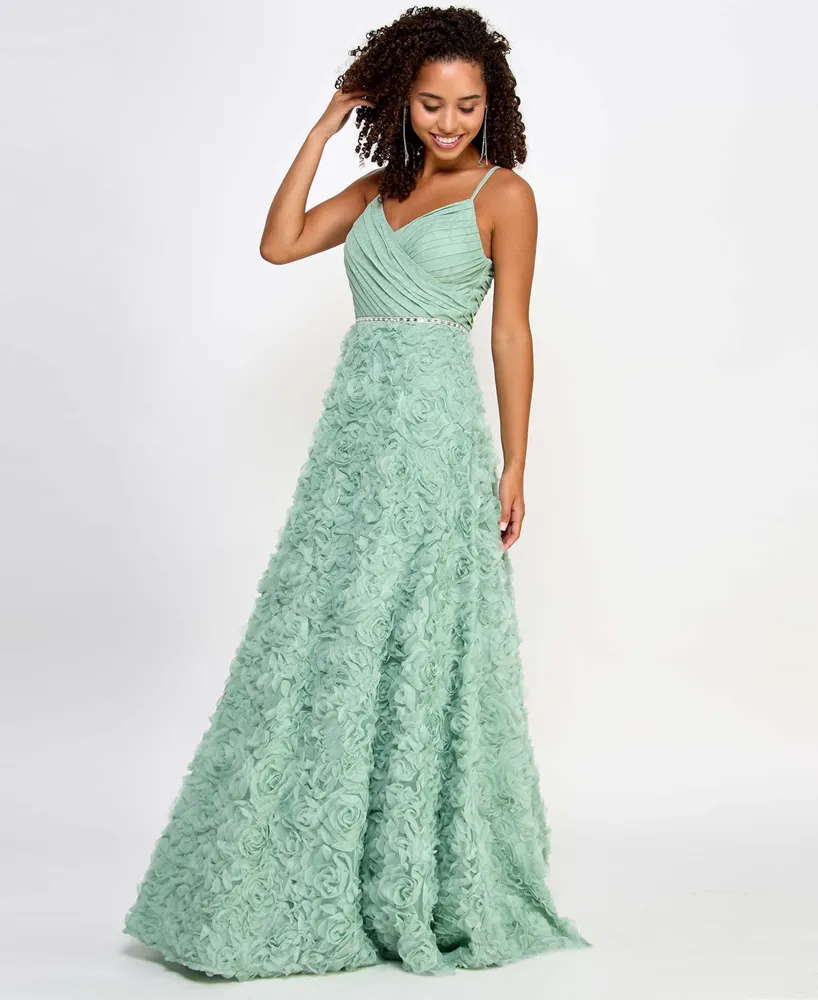 Say Yes Juniors' 3D Rosettes-Skirt Shirred-Top Gown, Created for Macy's
