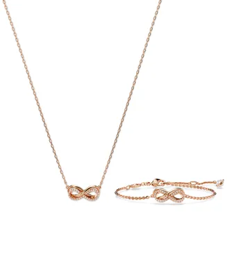 Swarovski Rose Gold-Tone Hyperbola Infinity Bangle Bracelet & Pendant Necklace Set, 15" + 2-3/4" extender