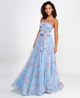City Studios Juniors' Floral-Print Bustier Gown, Created for Macy's