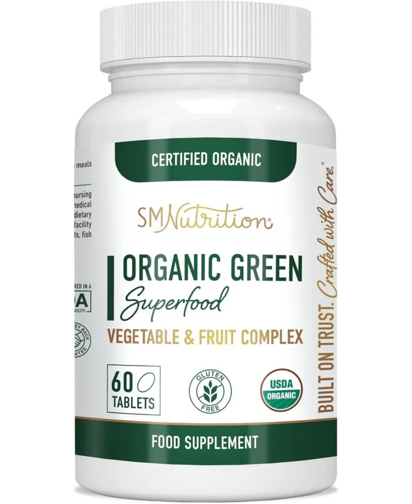 SMNutrition Organic Green Superfood Supplement Super Greens Whole Foods Tablets - Certified Organic, Non-gmo & Gluten-Free