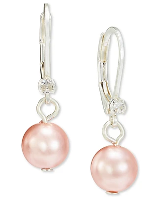 Charter Club Silver-Tone Imitation Pearl & Crystal Leverback Drop Earrings, Created for Macy's