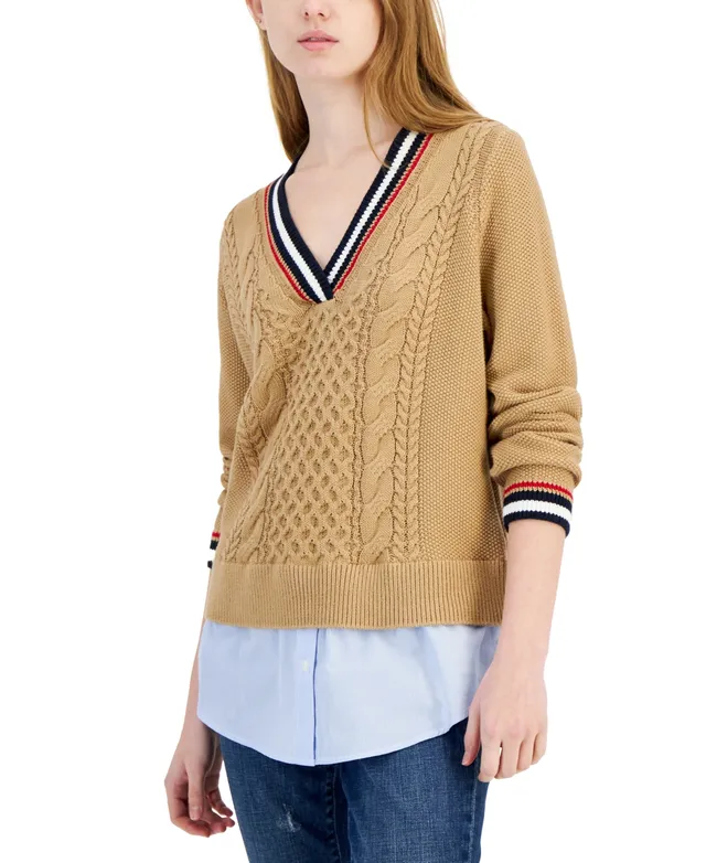 Tommy Hilfiger Women's Layered-Look V-Neck Sweater - Macy's