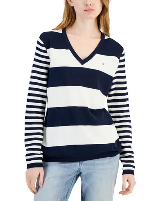 Tommy Hilfiger Women's Mixed-Stripe V-Neck Sweater