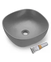 Aquaterior 16" Bathroom Ceramic Vessel Sink Countertop Bowl w/ Pop Up Drain Grey