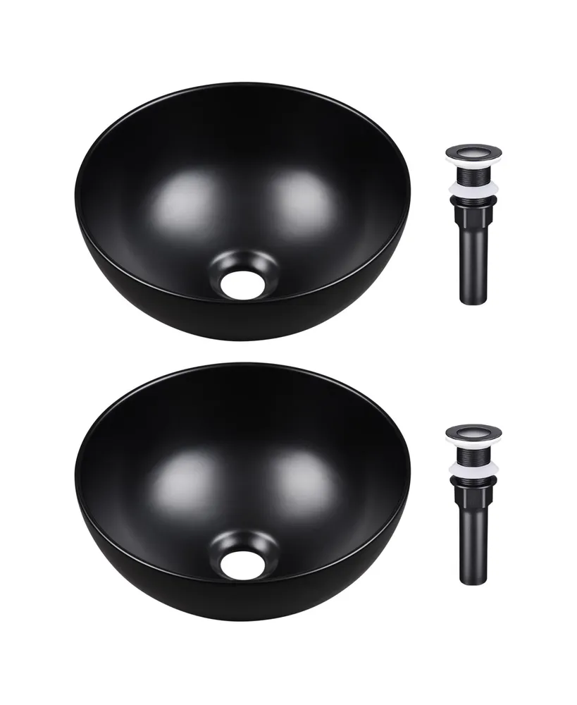 Aquaterior 12" Bathroom Vessel Sink Round Bowl Countertop Pop up Drain 2 Pack