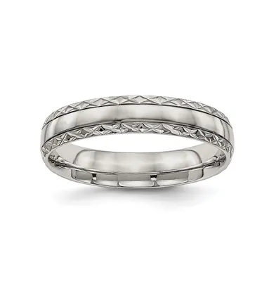 Chisel Stainless Steel Satin Criss Cross 5mm Grooved Band Ring