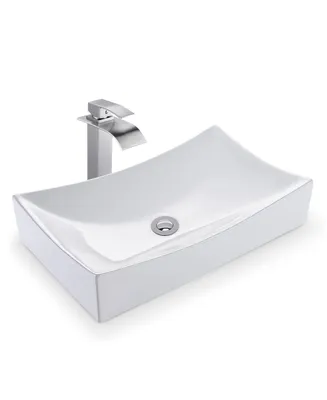 Aquaterior Rectangle Countertop Ceramic Vessel Sink Kit Single Handle Faucet