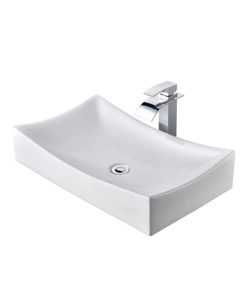 Aquaterior Above Counter Vessel Sink 1 Hole Waterfall Faucet Drain Chr Bathroom