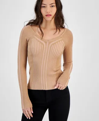 Guess Women's Allie V-Neck Ribbed Sweater