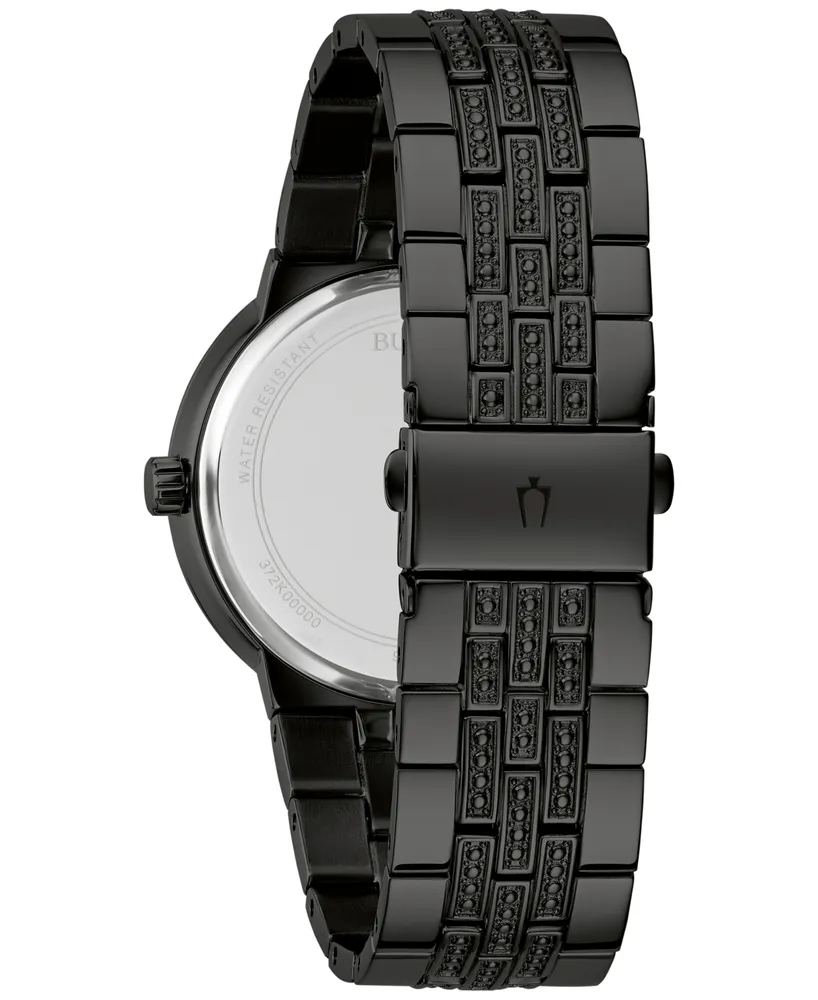 Bulova Men's Classic Crystal Black-Tone Stainless Steel Bracelet Watch 40mm Gift Set