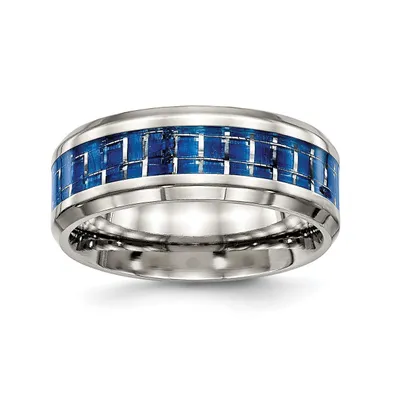 Chisel Stainless Steel Blue Fiber Inlay 8mm Edge Band Ring