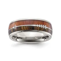 Chisel Stainless Steel Polished with Wood Inlay Arrow 8mm Band Ring