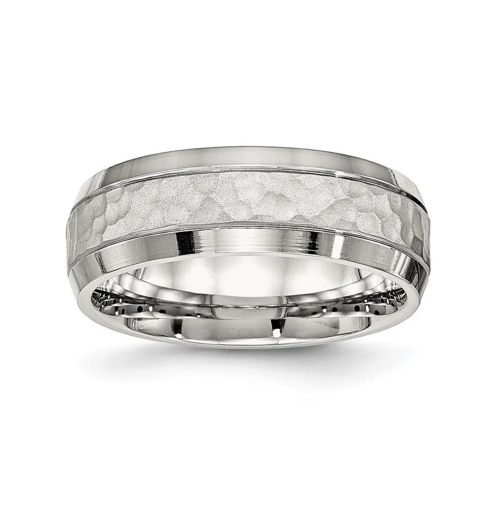 Chisel Stainless Steel Brushed Polished and Hammered 7.5mm Band Ring