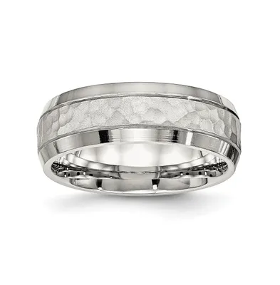 Chisel Stainless Steel Brushed Polished and Hammered 7.5mm Band Ring