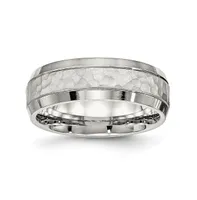 Chisel Stainless Steel Brushed Polished and Hammered 7.5mm Band Ring