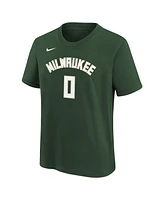 Big Boys Nike Damian Lillard Hunter Green Milwaukee Bucks Icon Name and Number T-shirt