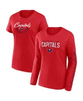 Women's Fanatics Red Washington Capitals Long and Short Sleeve Two-Pack T-shirt Set