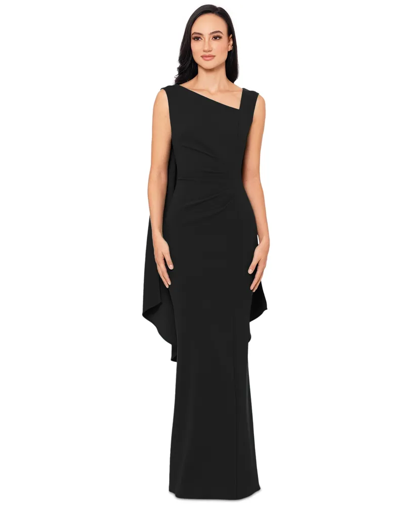 Xscape Women's Asymmetric-Neck Sleeveless Cape Gown