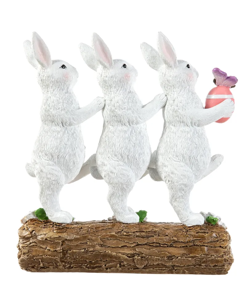 Glitzhome 9.25" H Easter Resin Triple Bunny Table Decor