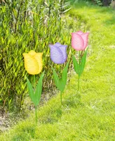 Glitzhome 24" H Easter Metal Tulips Yard Stake, Set of 3