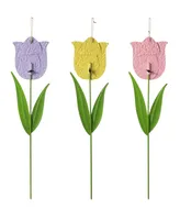 Glitzhome 24" H Easter Metal Tulips Yard Stake, Set of 3