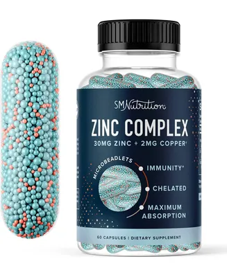 SMNutrition Zinc 30mg Microbeadlets with Copper | Highly Absorbable Zinc Bisglycinate & Orotate With 2mg Chelated Copper + Vitamin B6 | Gluten