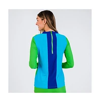 Calypsa Women's Back Zip Color Block Rash Guard