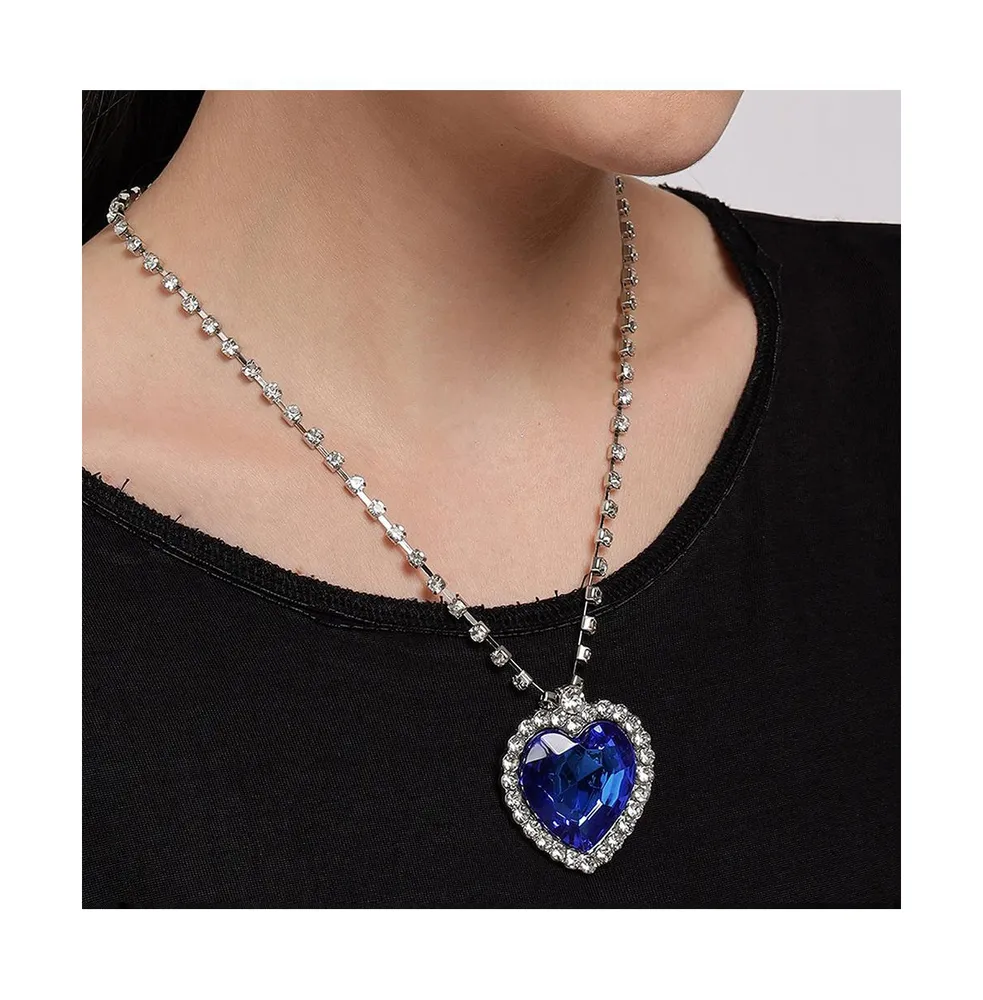 Sohi Women's Blue Heart Stone Pendant Necklace