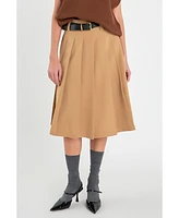 Women's Low Waist Pleated Midi Skirt