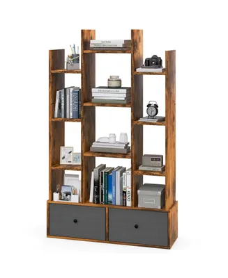 12-Tier Open-Back Freestanding Bookshelf with Drawer