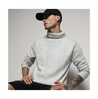 Campus Sutra Men's Light Grey Herringbone Textured Pullover Sweater