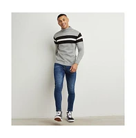 Campus Sutra Men's Light Grey Relaxed Horizontal Striped Pullover Sweater