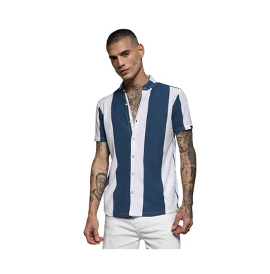 Campus Sutra Men's Blue & White Candy Striped Shirt