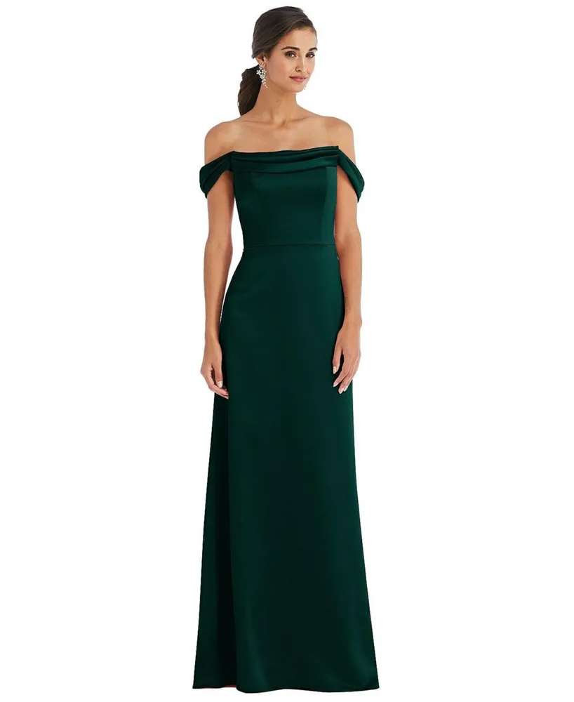 Women's Draped Pleat Off-the-Shoulder Maxi Dress