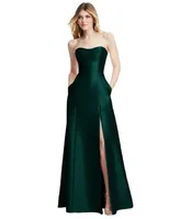 Womens Strapless A-line Satin Gown with Modern Bow Detail