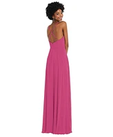 Women's Faux Wrap Crises Cross Back Maxi Dress with Adjustable Straps