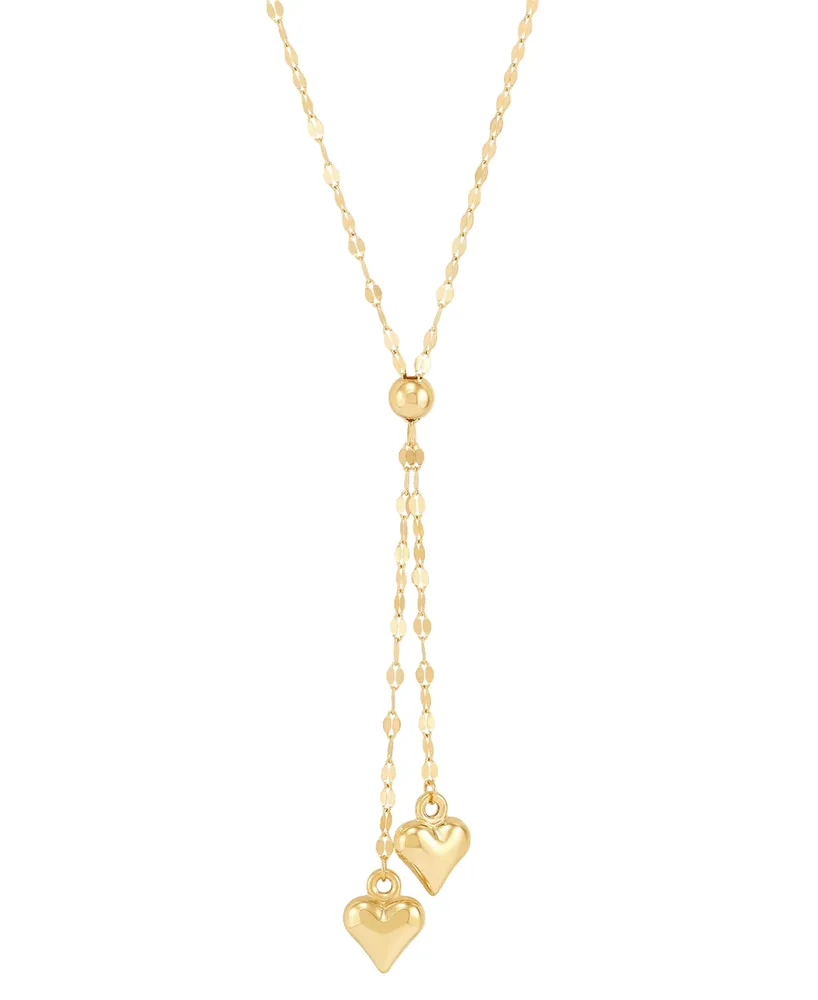 Double Heart 18" Lariat Necklace in 10k Gold