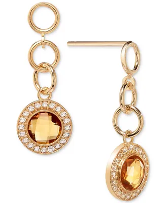 Citrine (1-1/5 ct. t.w.) & White Topaz Link (3/8 ct. t.w.) Halo Chain Drop Earring in 14k Gold-Plated Sterling Silver