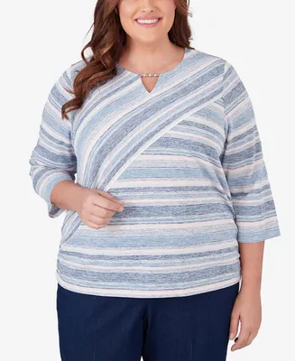 Alfred Dunner Plus A Fresh Start Spliced Stripe Ruched Shirttail Top
