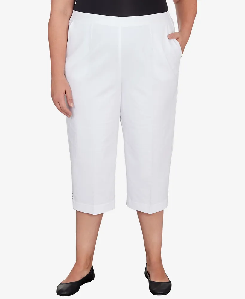 Alfred Dunner Plus Classic Neutrals Pull On Button Hem Twill Capri Pants