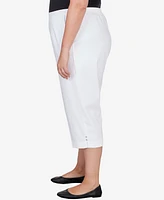 Alfred Dunner Plus Size Classic Neutrals Pull On Button Hem Twill Capri Pants